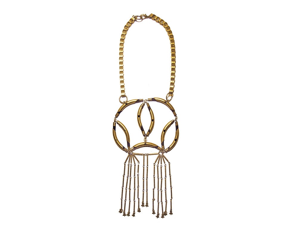 ON SALE geometric tribal gold statemet necklace
