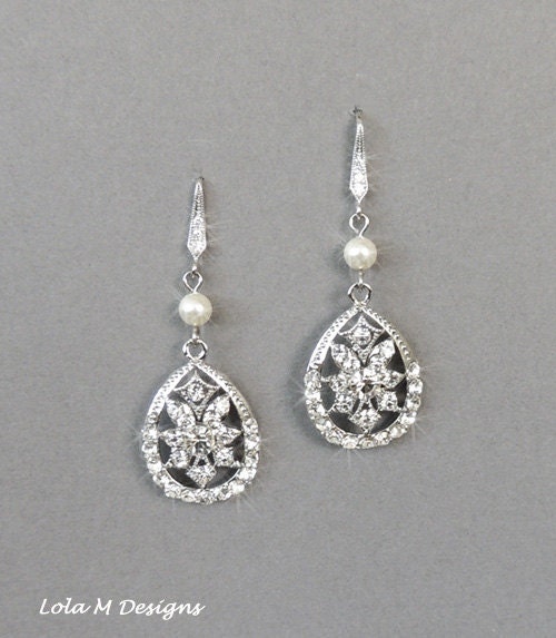 Art Deco Bridal Earrings, Wedding Jewelry, Vintage Inspired Earrings, wedding earrings, Bridal Jewelry (style E135 )