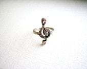 Silver Art Nouveau, Silver Ring, Treble Clef, Violin Clef, Musician Jewelry,Sterling Silver, clear stones, Free Shipping to EU, US, CAN