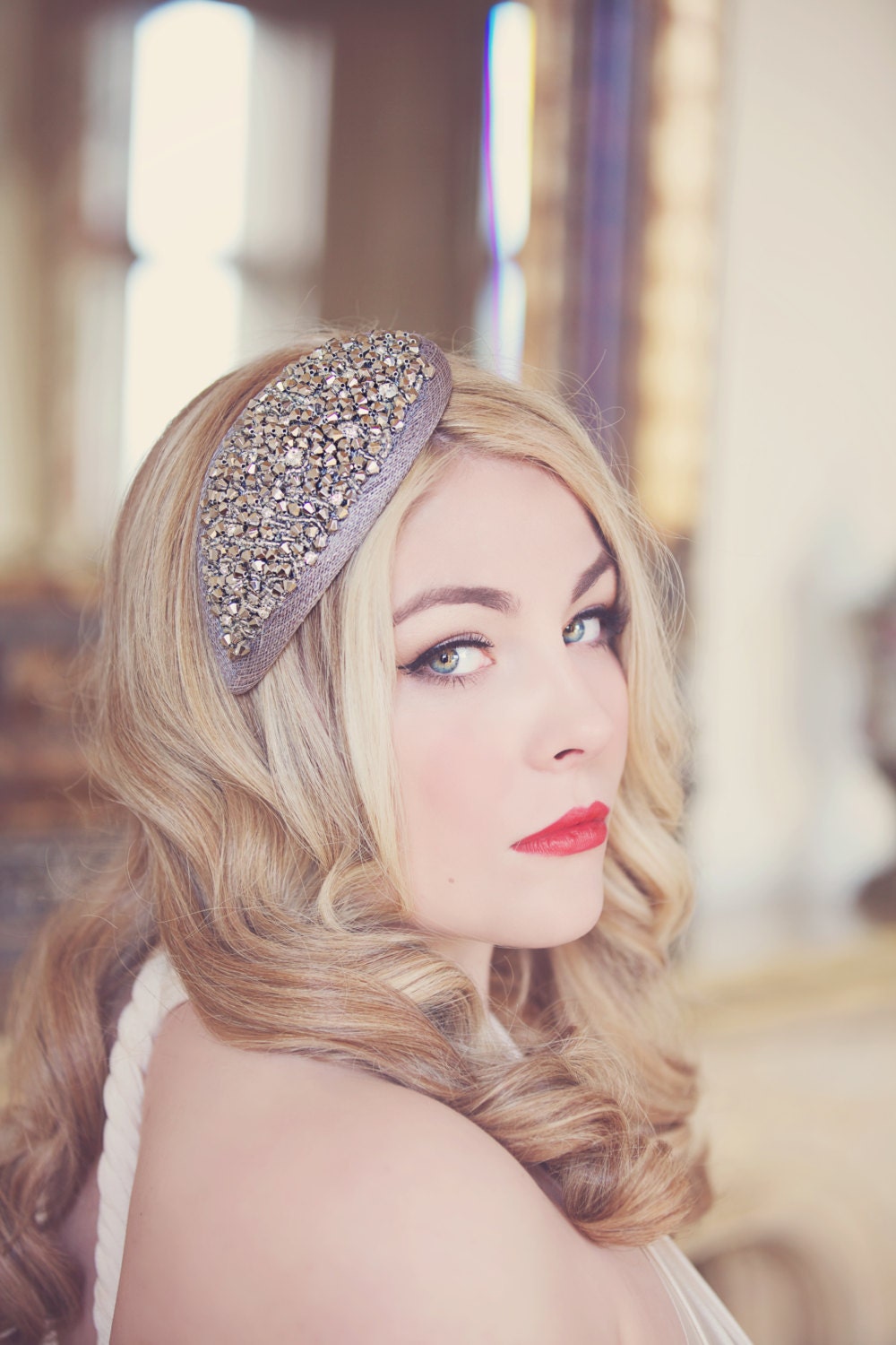 Scarlet - Vintage Bridal Teardrop Diamante Platinum Pewter Crystal Headpiece