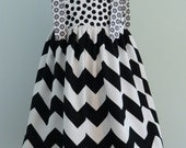 Girls dress chevron dot black and white sundress church dress size 3  3T ready to ship