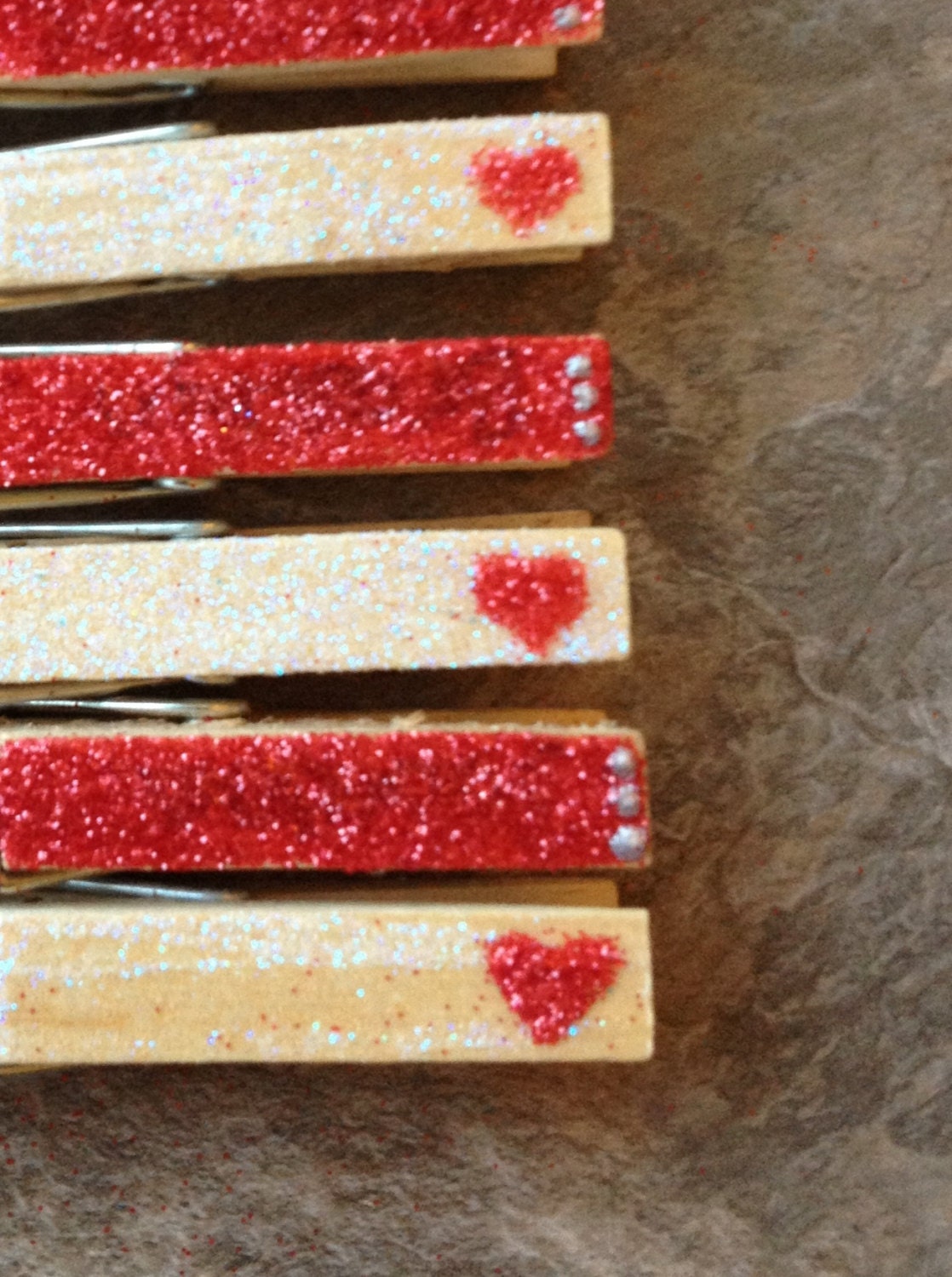 Set of 8 White and Red Glitter Red Heart Valentine's Day Clothespin Magnets
