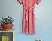 Vtg 70s/80s Coral Pastel Striped Geometric Secretary Spring Dress