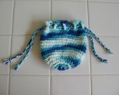 Ocean Mist, Crocheted Drawstring Bag, Cotton, Gift Idea, Blue, Striped, Crocheted, Drawstring, Bag, Purse, Pouch, Bags