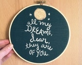 Limited Edition 6 inch art hoop Sweetest Dream illustrated quote nursery home love children bedroom office decor modern navy yellow