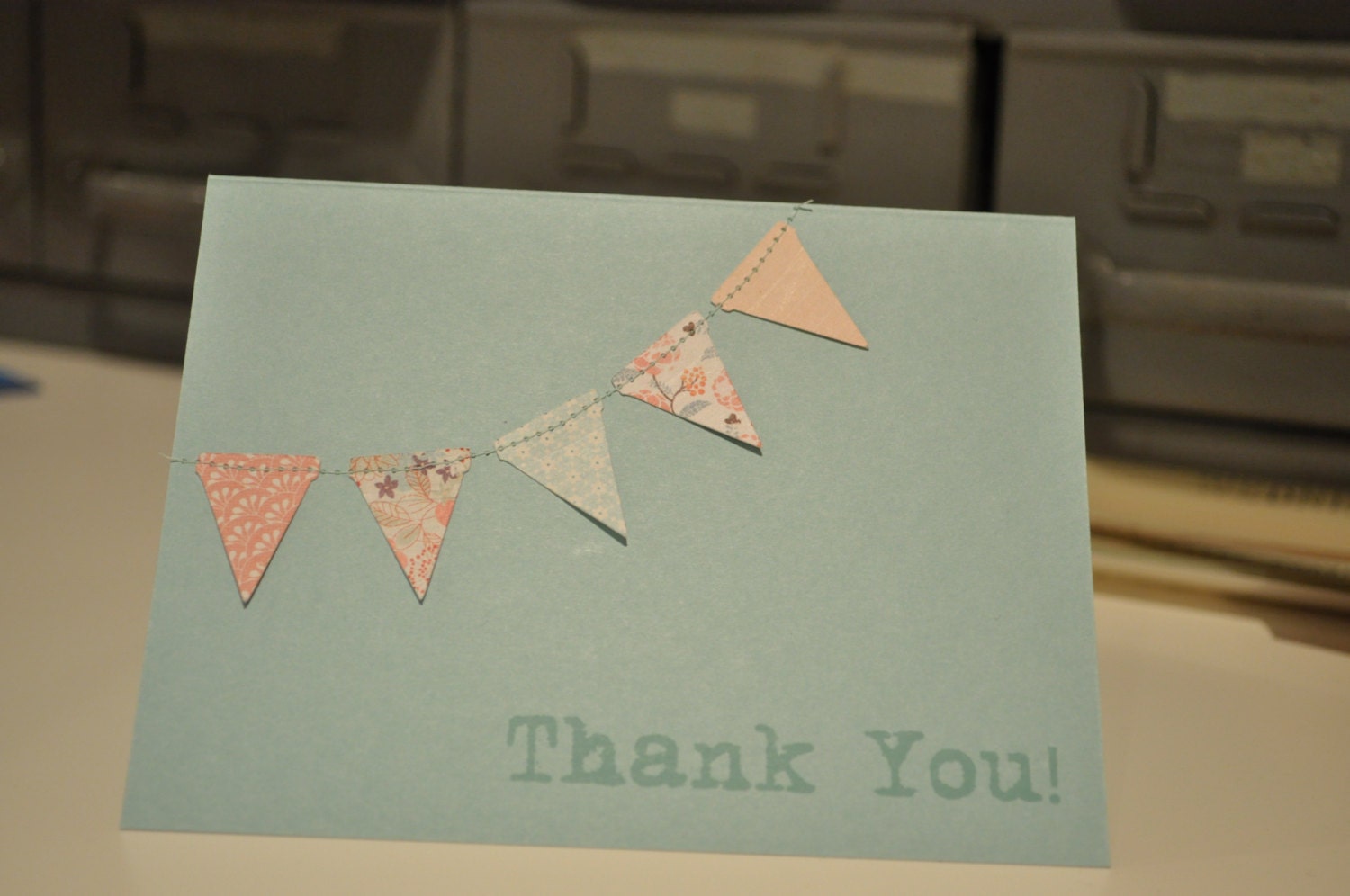 Handmade Bunting flags pennant garland stitched Thank you cards (set of 5)