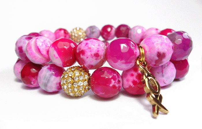 Agate Stretch Bead Bracelet with Gold XOX Kisses and Hugs Charm and Pave Rhinestones Stackable  Bracelet with Charms