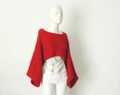 SUMMER SALE: 20% OFF, Pippi's Chunky Red Poncho with Sleeves, Oversized Bolero, Shrug, Winter Fashion, Warm, Cozy, 3/4 Sleeves,  Original