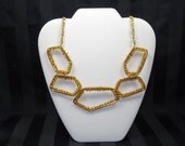 Big Bold Statement Necklace Wire Wrapped Orange Beads Gold Chain Link Hand Made Vintage