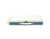 Vintage Metal Box Case Container Storage 35mm Slide File Compartment Blue White Craft Organizer Industrial Tool