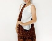 Handmade Cotton  Elephant Printed  Hippie  Hobo bag Boho bag Shoulder bag Sling bag Messenger bag Crossbody Purse - Brown