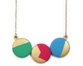 Vibrant Metallic Gold Hand Painted Necklace -Green Fucsia Turquoise