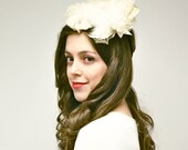 Vintage 1940s Hat, 40s Tilt Hat Bridal Headpiece Wedding Fascinator with Feathers