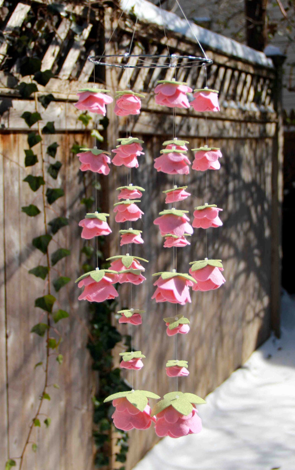 Small Pink Felt Rose Mobile