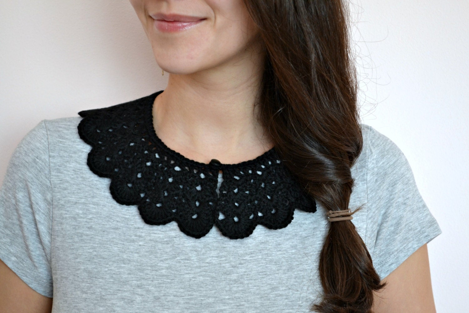 Black as night - black crochet lace collar - crocheted collar - crochet accessory - gift for her