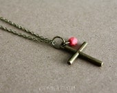 CHOOSE YOUR COLOR simple cross with czech glass bead 18" necklace
