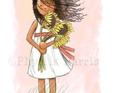 Childrens Wall Art Print - Sunflower Girl - Children's room decor