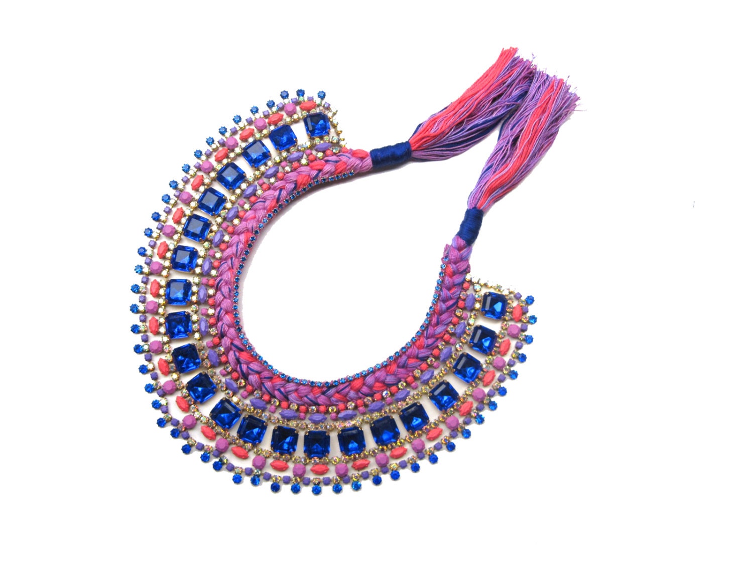 Statement necklace - painted rhinestone necklace, bib necklace, rhinestone statement necklace