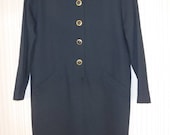 Evan Picone Black Dress in Light Weight Wool Long Sleeve 80s Designer Dress / Vintage Clothing by Feisty Farmers Wife