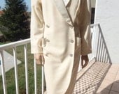 I Magnin Cream Dress in Wool Crepe and Satin Rhinestone Buttons Long Sleeve 80s Designer Dress / Vintage Clothing by Feisty Farmers Wife