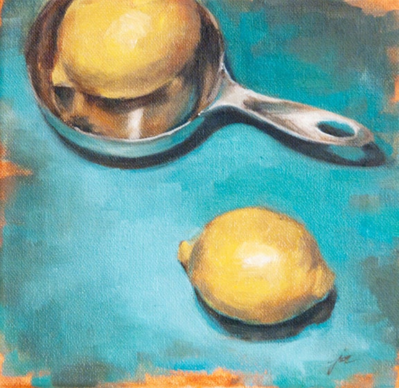 original oil painting, "lemons 2", oil on canvas, small still life