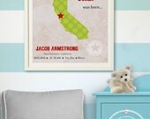 Kids wall art USA STATES MAP  Poster Print 11"x14" , Birth announcement Colorful Personalized Map Art for Children, Nursery art