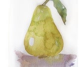 A green pear in watercolor. Fruits painting.Art original only. Small watercolor 7,5 by 11 inches