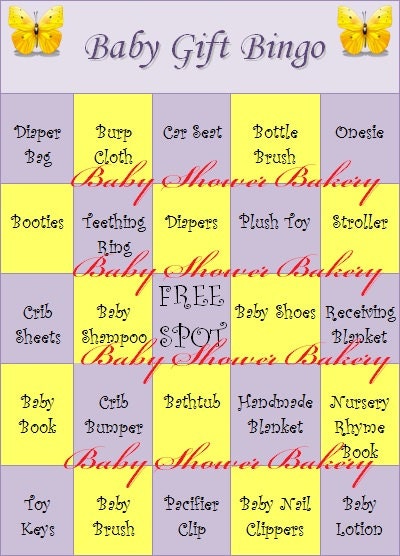 Baby Shower Bingo Game, Printable Baby Shower Game, Purple and Yellow Butterfly Baby Shower Gift Bingo, Set of 20 Cards