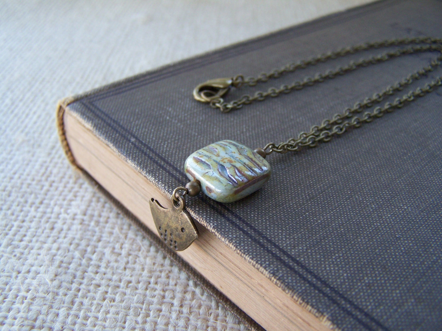 Antique Gold Bird Pendant - Handmade Chain Pendant - Earth-Toned Necklace - Sparrow Pendant  - Ready to Ship