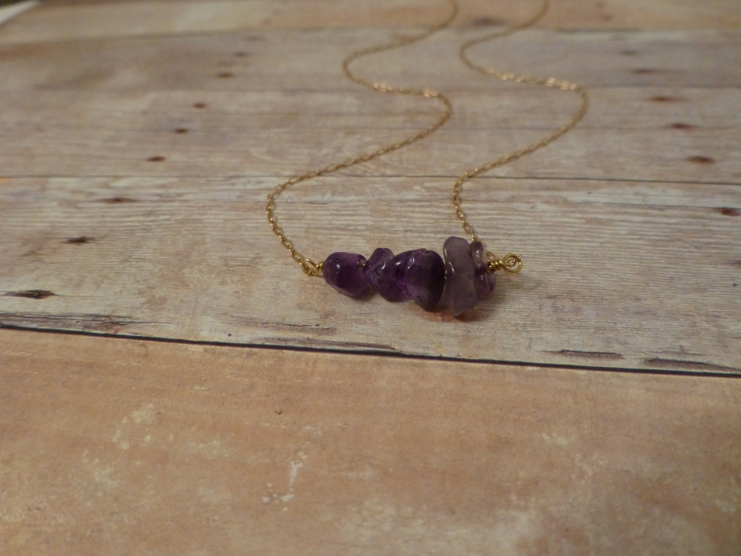 Purple Amethyst Necklace - Simple, Delicate, Dainty, Tiny Gold Bar Necklace