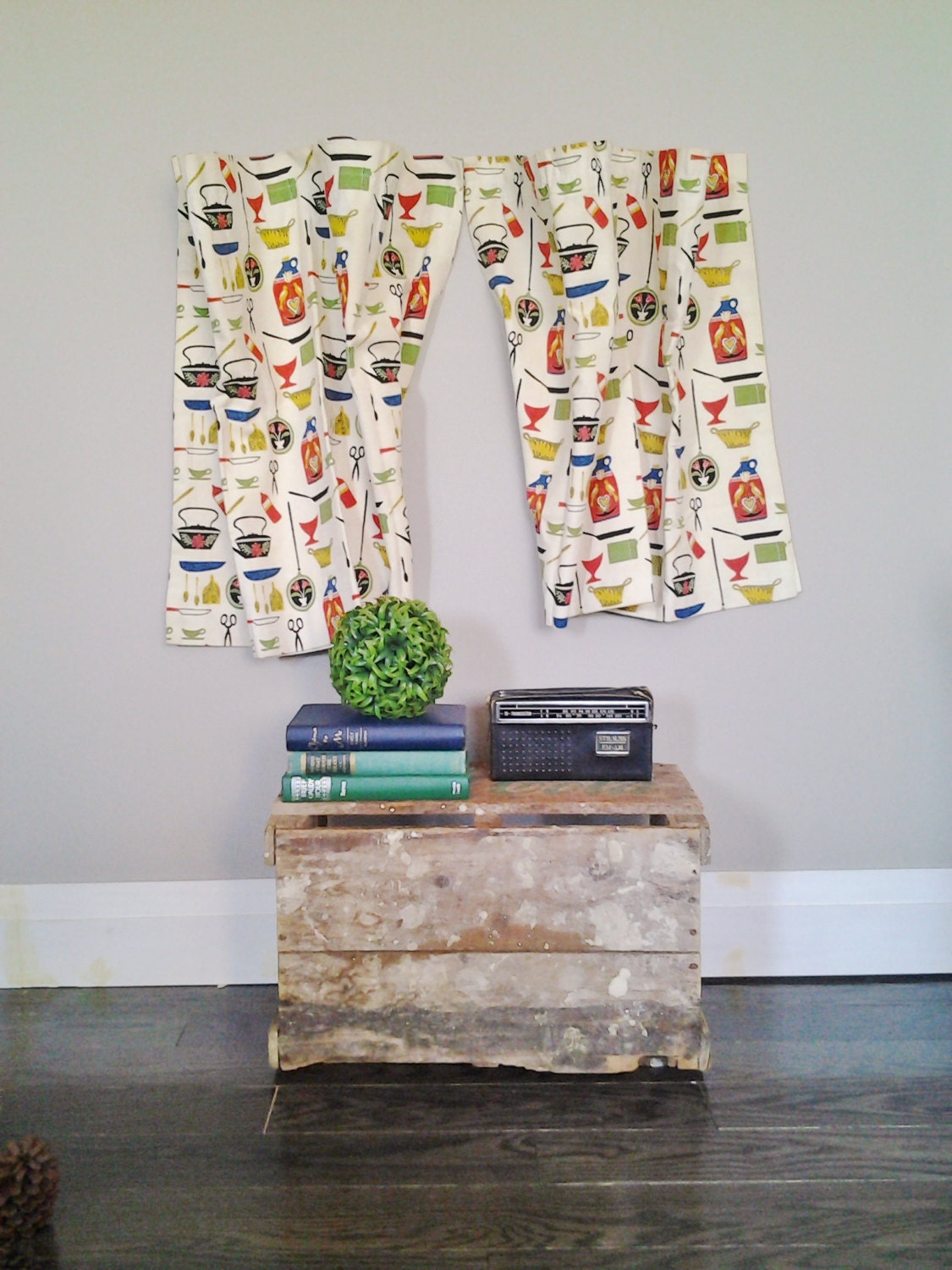 Vintage 1950's Barkcloth Curtain Panels Mid Century Scandinavian Kitchen Decor Design
