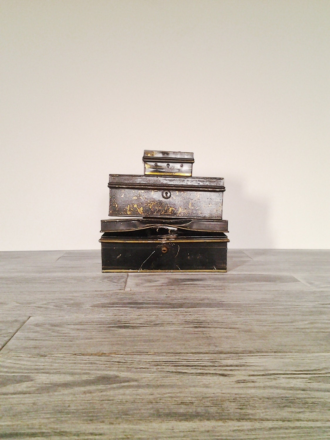 Vintage Metal Cash Box Set of 3 Industrial Document Storage