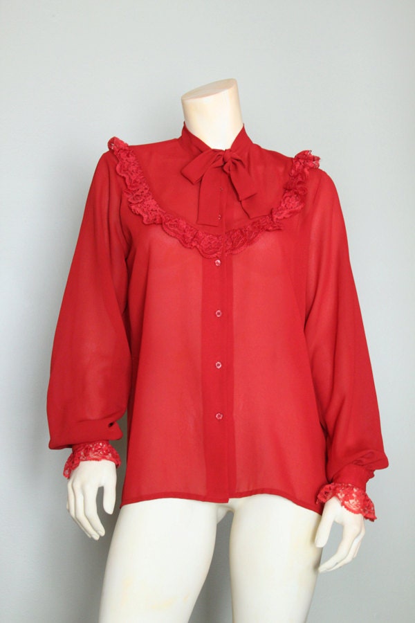 Vintage Oscar de la Renta Sport Lace Yoke Sheer Blouse
