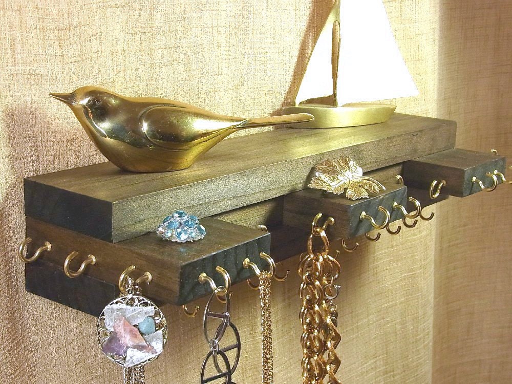 Jewelry Organizer Craftsman Stacked Wood Walnut Stain