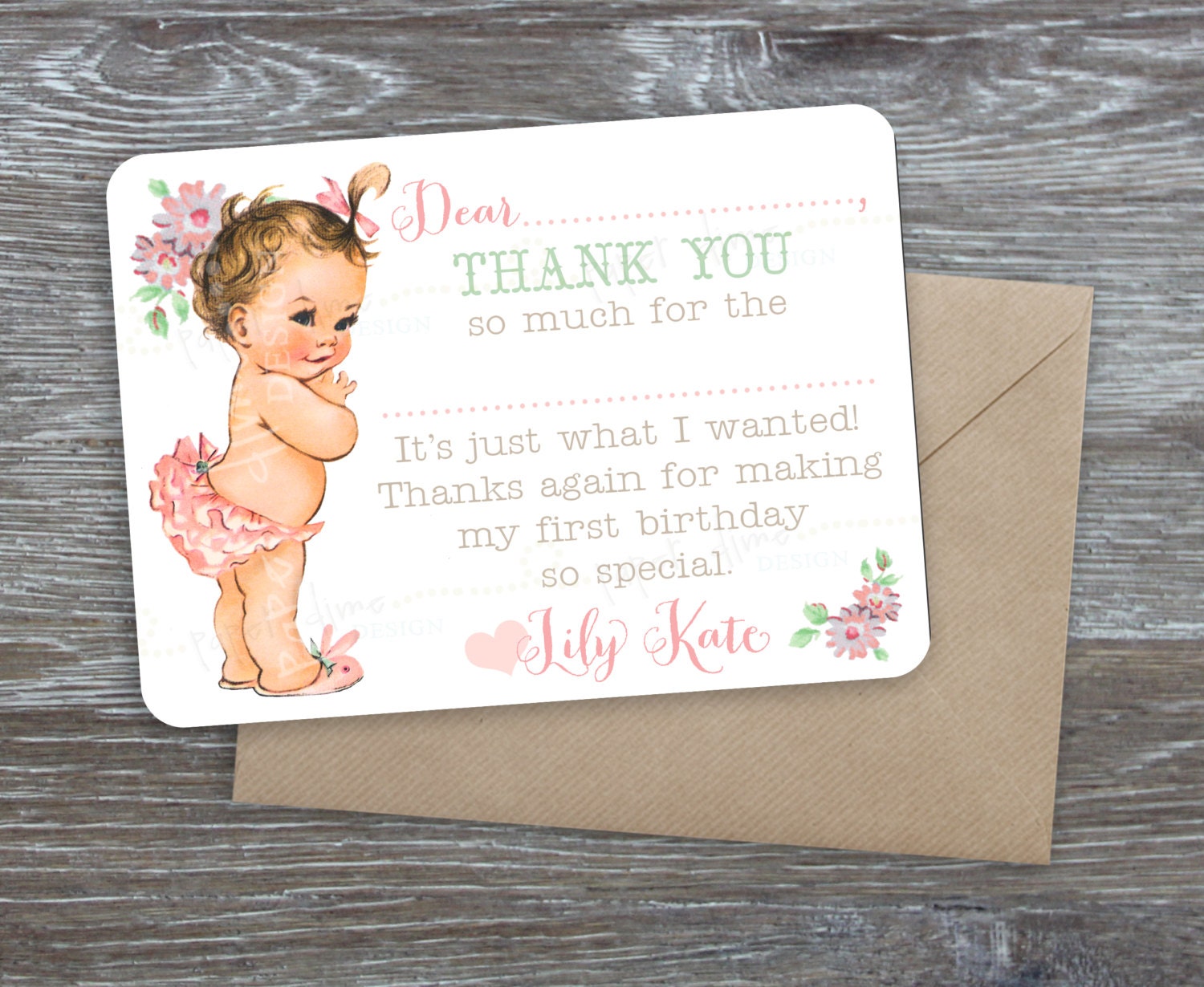 PERSONALIZED & CUSTOM Printable 'Thank You' note cards - Shabby Chic, Vintage, Party, First, Birthday, Baby, Shower, Thanks - PDF, You Print