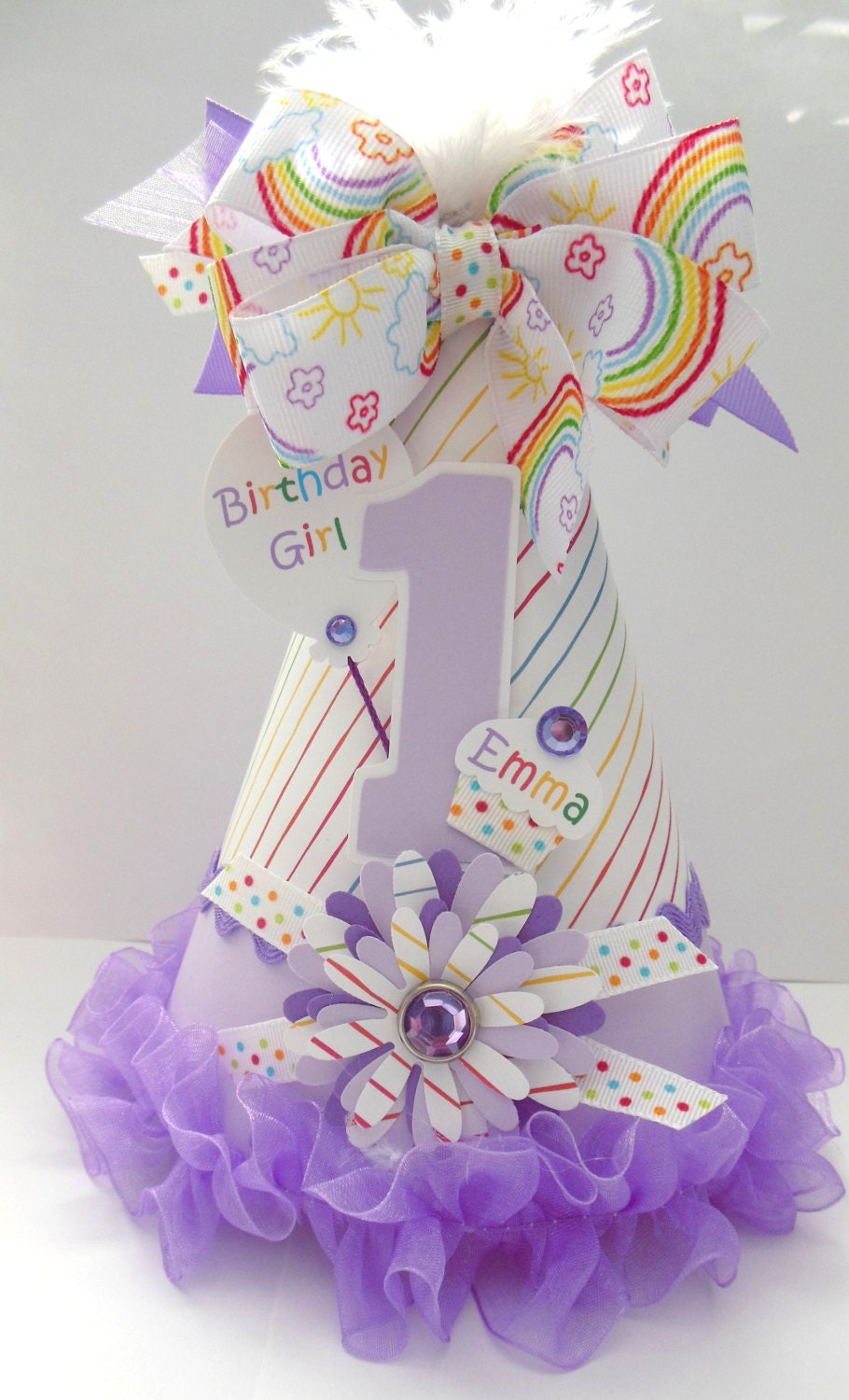 Rainbow Striped Lavender Cutie Birthday Party Hat - Personalized Il_570xn
