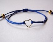 FRIENDSHIP BRACELET -   Valentine's day - Royal blue Shamballa Nylon Cord - Gold tone metal heart - Adjustable closing