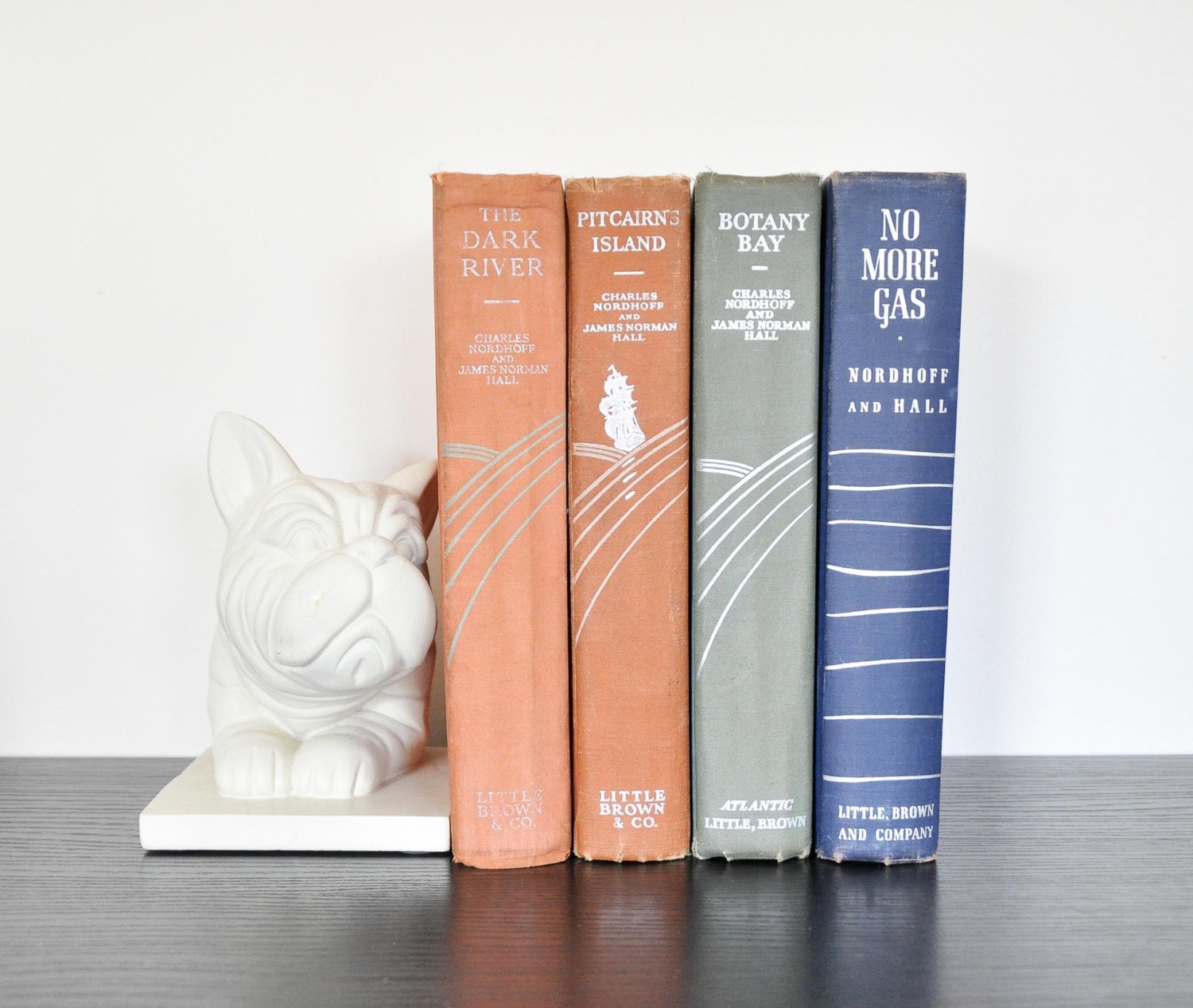 Set of Charles Nordhoff & James Hall Novels - Peach - 4 Vintage Decorative Books for Home Decor / Library / Shelf Decor / Office Decor