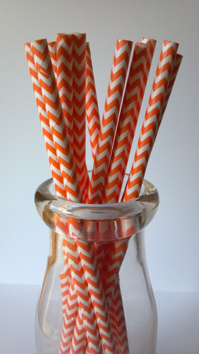 Orange Chevron Paper Straws, 25 pieces, perfect birthday party detail in milk bottle, retro kitschy fun, Halloween team colors