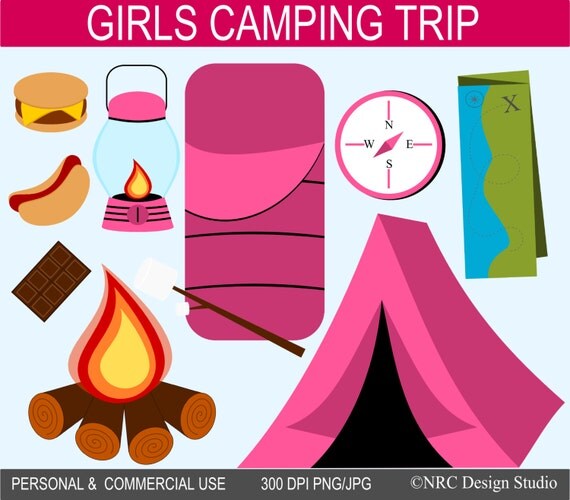 Girls Camping Trip Clip Art Graphics - Digital Clipart Commercial Use - Instant Download Il_570xn