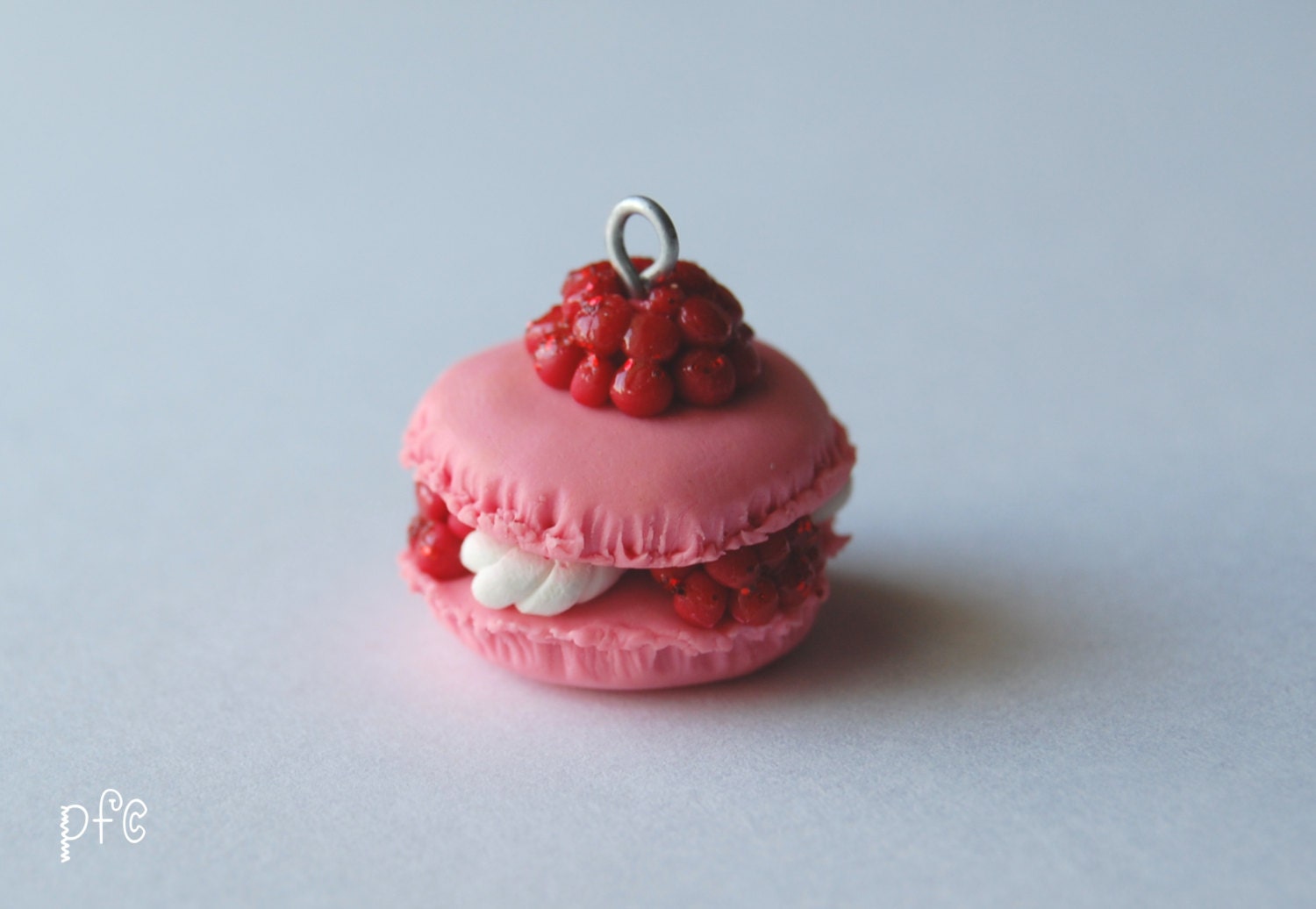Elegant Raspberry Macaroon Polymer Clay Charm