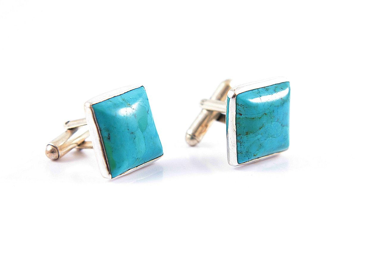 SALE 20% Turquoise Cufflinks Sterling Silver Gemelos Unisex Christmas Wedding Gift for Man Woman Handmade Silversmithed Metalsmithed