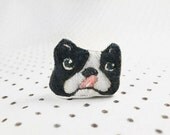 Silly Boston Terrier Puppy Lip Licking hand Embroidery Ring (Adjustable) - Super lovely - Gift - Personalized