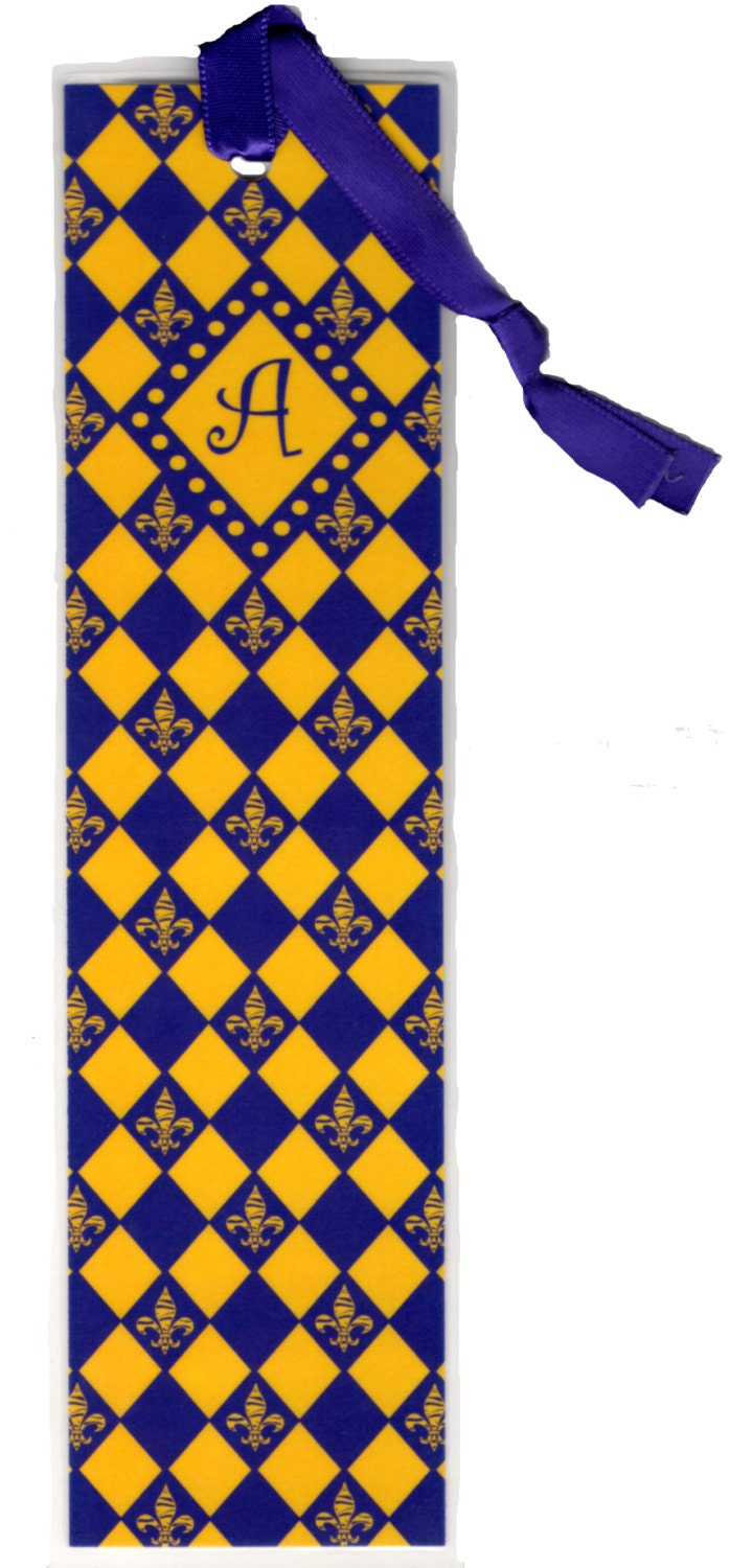 Bookmarks Buy 1 Get 2 Free Purple & Gold Diamond  Handmade Initial or Fleur de Lis