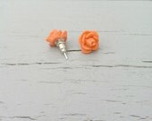 Red Orange Resin Flower Earrings Studs Posts
