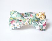 Mens bow tie by Bartek Design - groom wedding classic retro necktie chic handmade gift for him ready to wear - flower green pink yellow