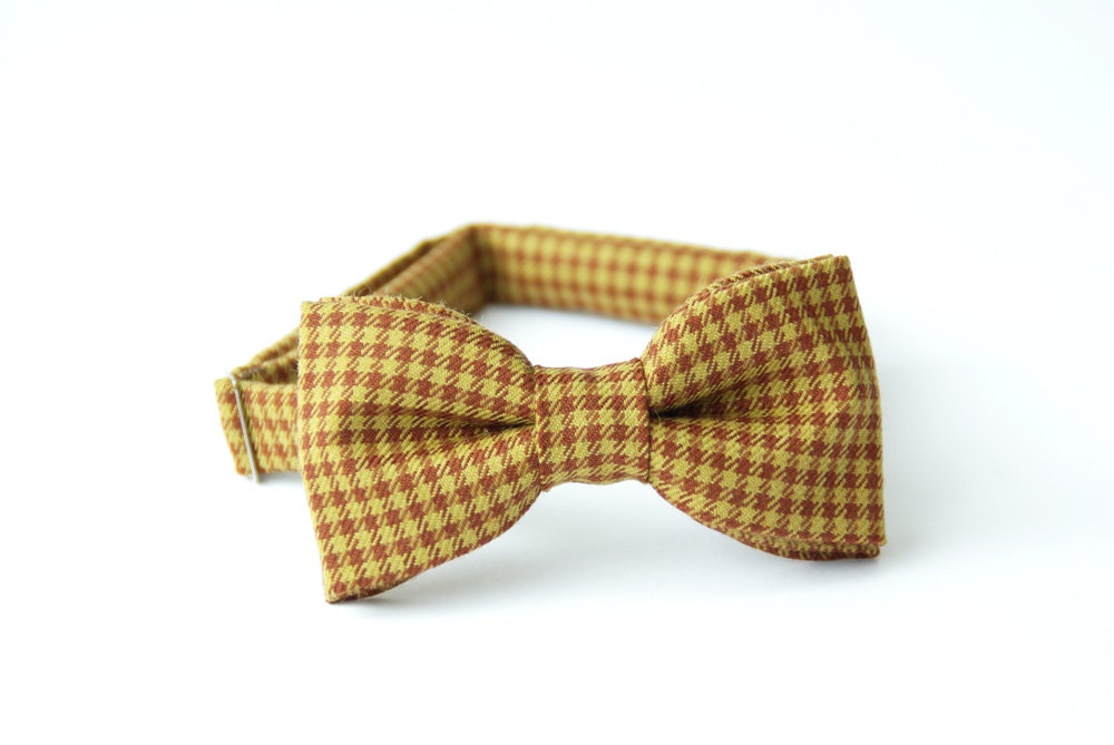 Mens bow tie by Bartek Design - groom wedding classic retro necktie chic gift ready to wear - checkered  brown honey wool tweed