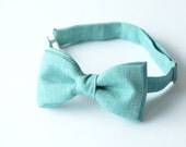 Mens bow tie by Bartek Design - groom wedding classic retro necktie chic gift ready to wear - linen mint celadon aquamarine