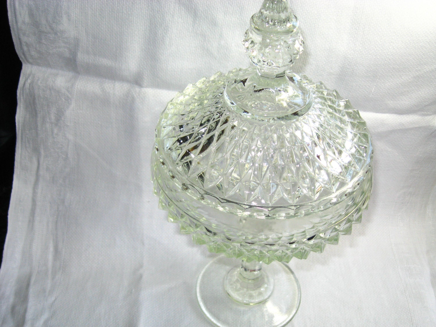 indiana glass candy dish mad men pressed glass diamond pattern epsteam