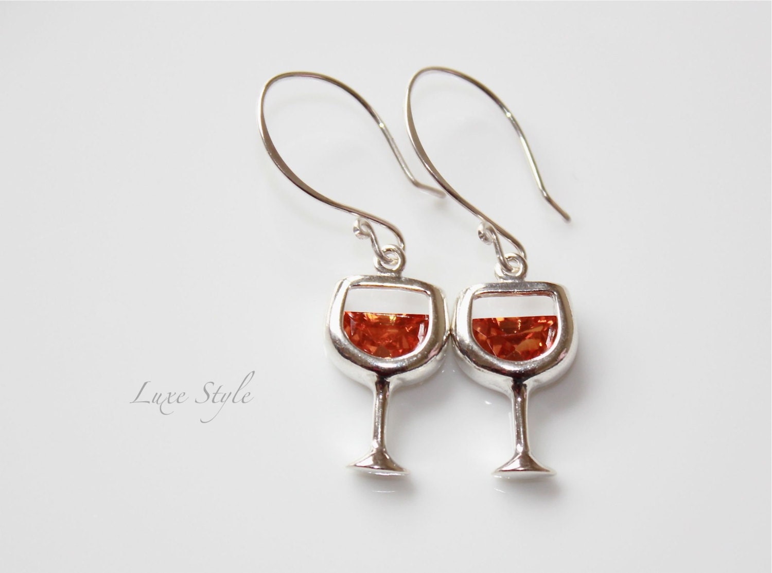 Cocktail Dangle Earrings Art deco ear rings White Wine Glass Sterling Silver Jewelry Contemporary Luxe Style